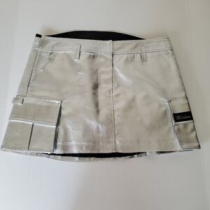 We11done Net A Porter Silver Faux Leather Combat Rave Party Mini Skirt Size 3